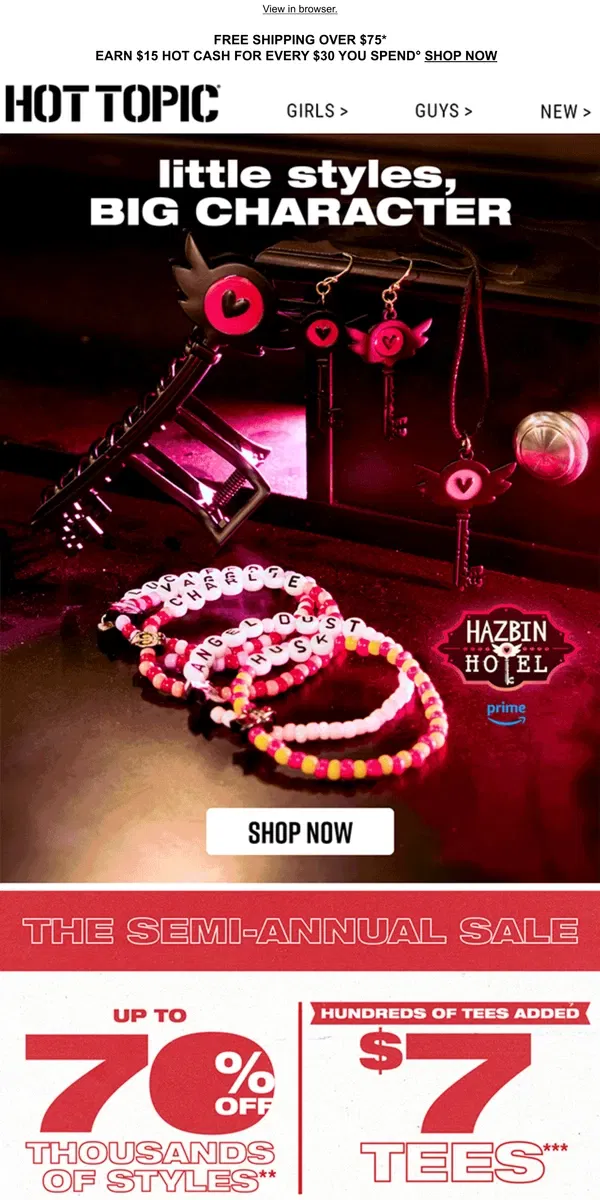 Email from Hot Topic. New in jewelry: little styles with BIG character ✨