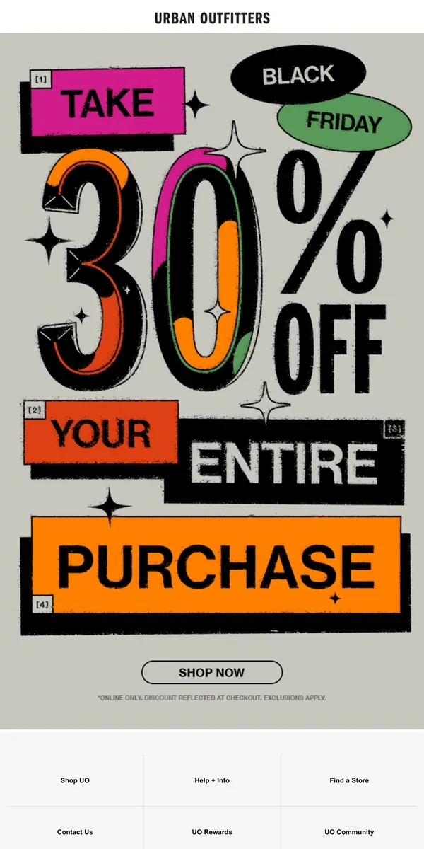 Email from Urban Outfitters. 🤑 Black Friday • NOW 30% OFF 🤑