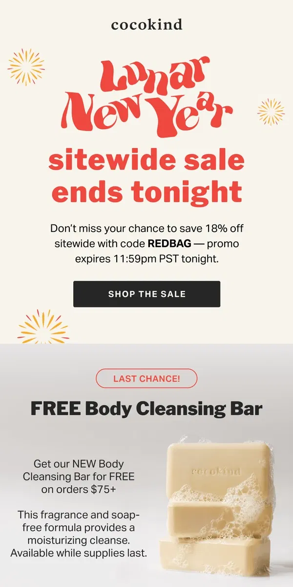 Email from cocokind. Last chance to save 18% off sitewide