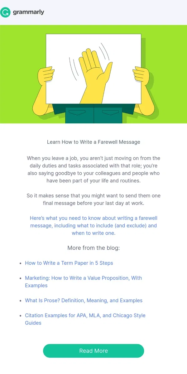 Email from Grammarly. 10 ways to say “goodbye” to colleagues