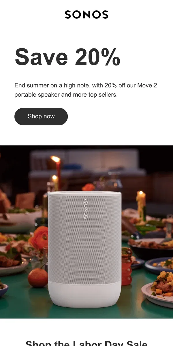 Email from Sonos. Labor Day Sale starts now