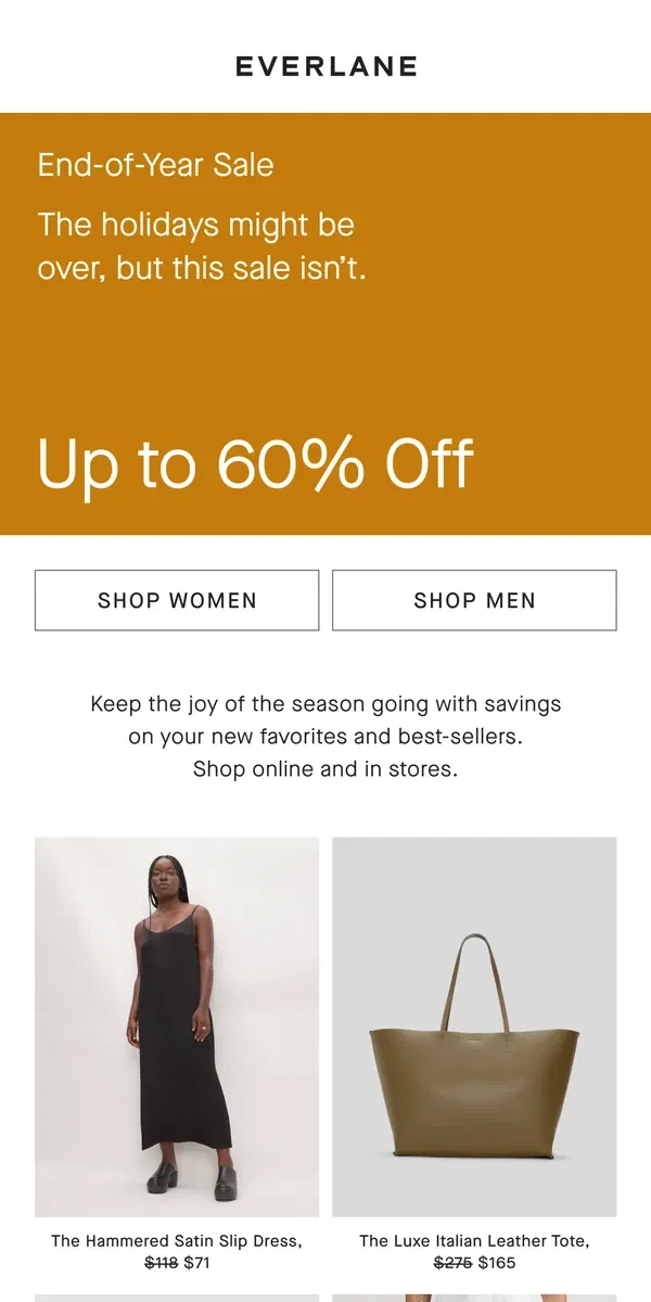 Email from Everlane. Up to 60% Off: The End-of-Year Sale Continues…