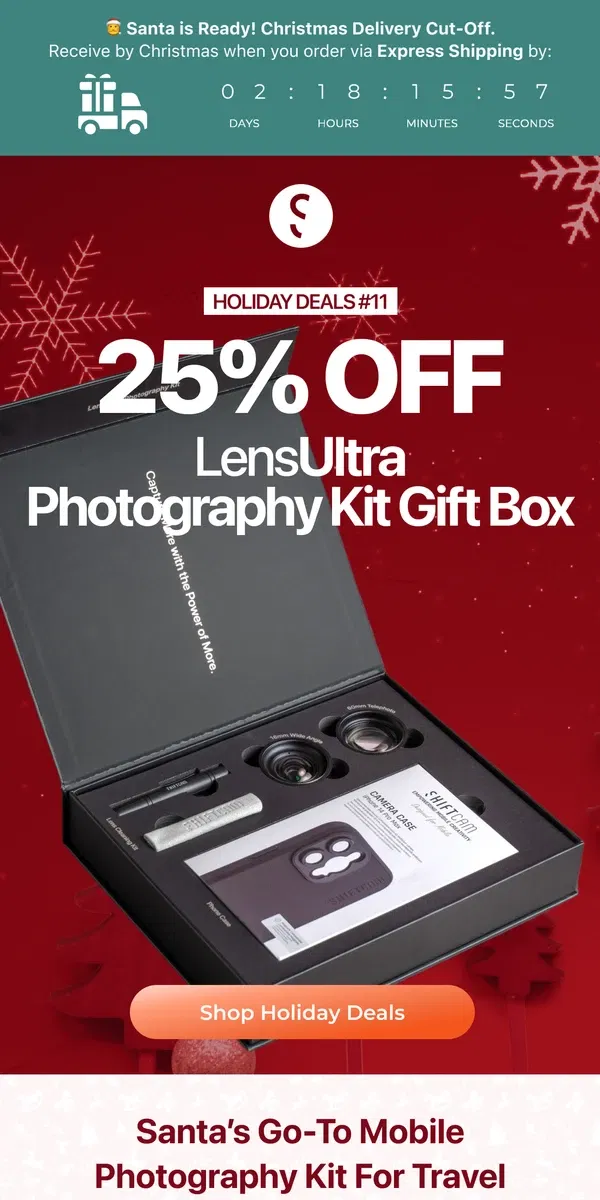 Email from ShiftCam. 25% OFF The Gift Box for Travellers (Only for 24 Hours)