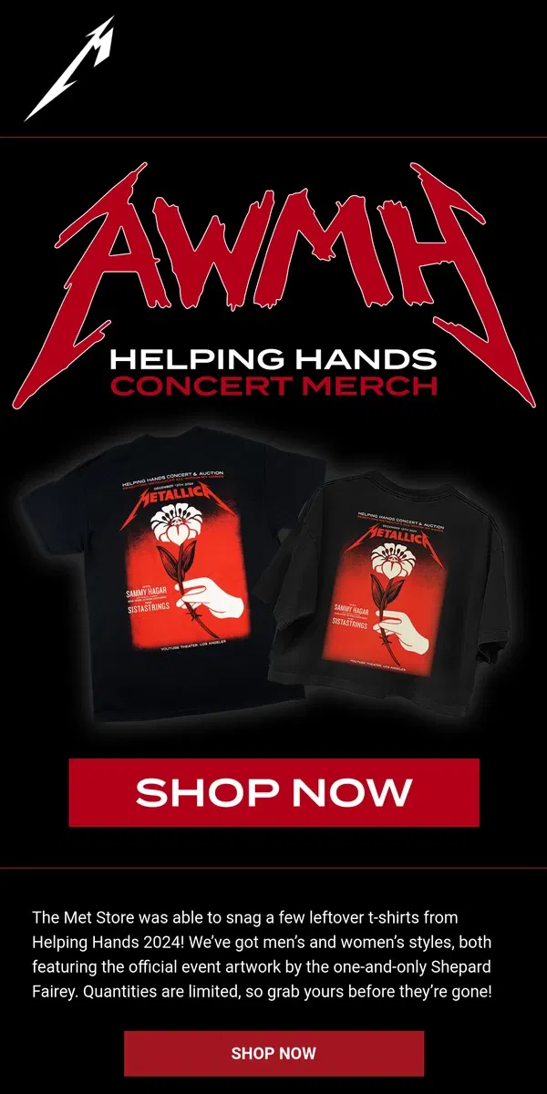 Email from Metallica. 🚨 Official Helping Hands Merch in the Met Store