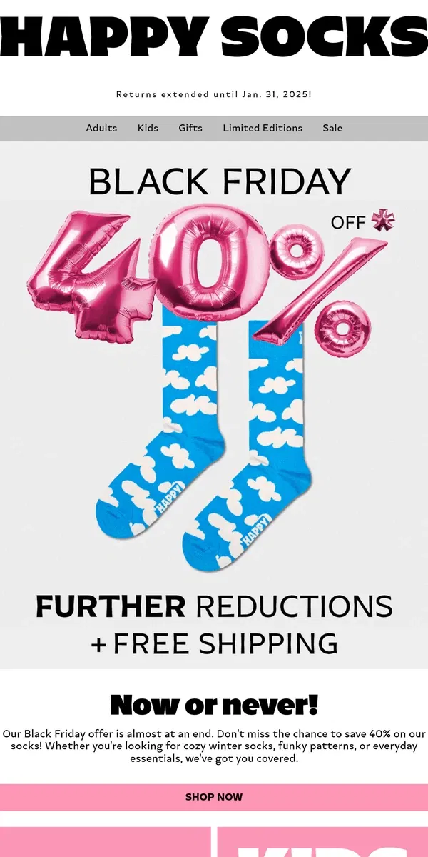 Email from Happy Socks. Ending Soon! Black Friday Offer