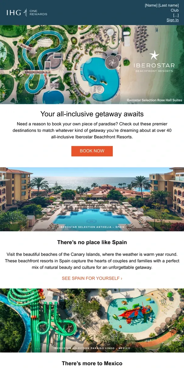 Email from IHG Hotels & Resorts. All-inclusive paradise this way👉