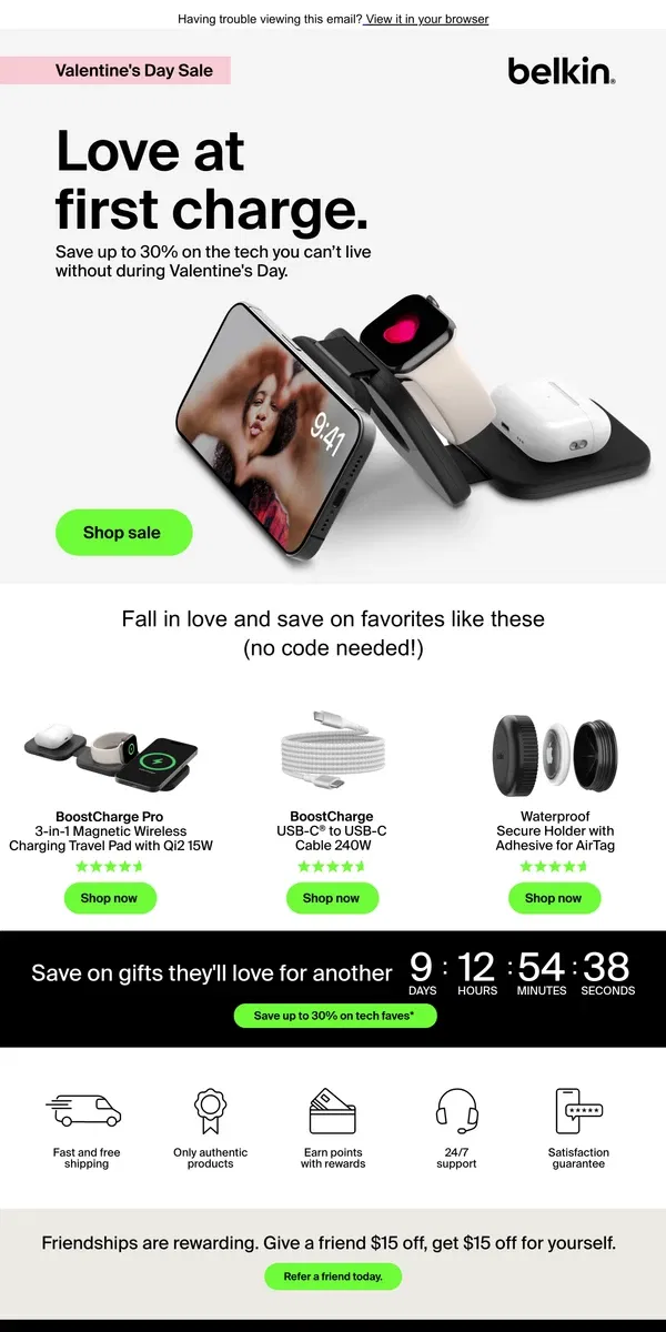 Email from Belkin. Our Valentine's Day Deal that will keep you and yours connected 💕