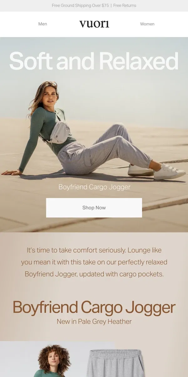 Email from Vuori. Our top-rated Boyfriend Cargo Jogger