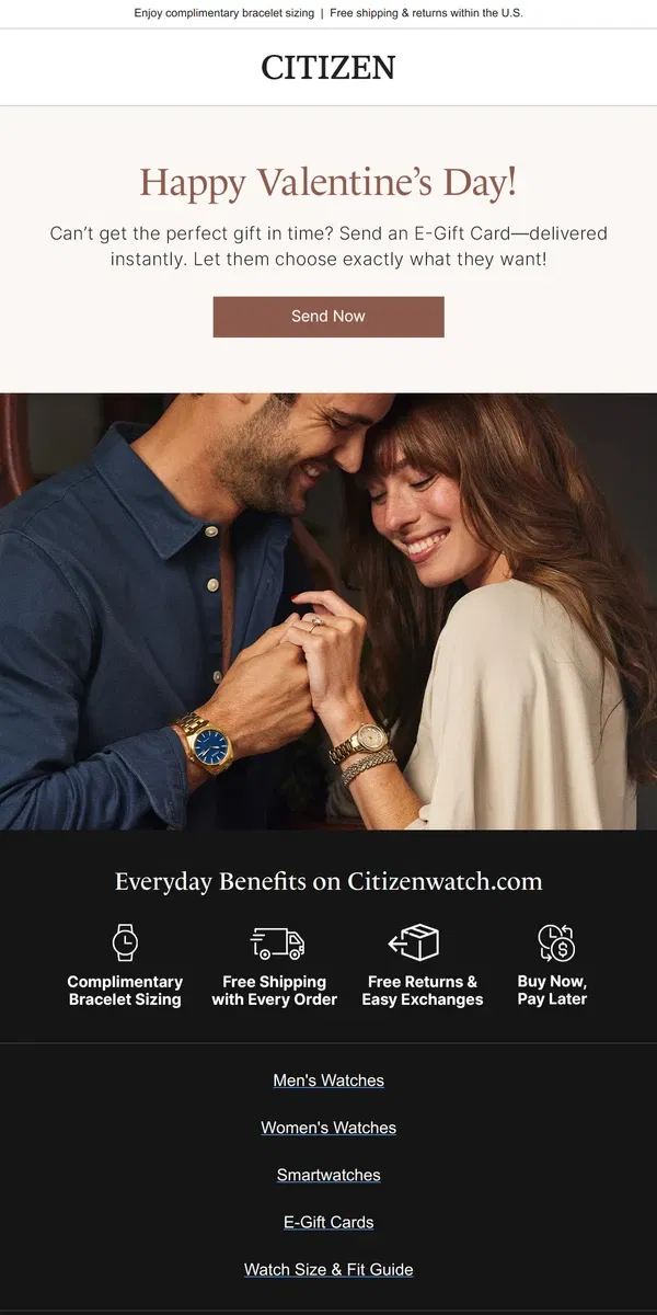 Email from Citizen Watch. The perfect last-minute gift, guaranteed to arrive on time 💌