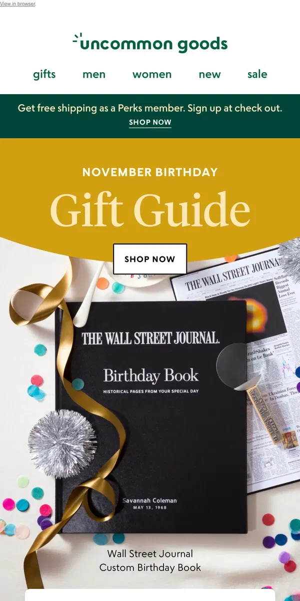 Email from Uncommon Goods. It's our November birthday gift guide