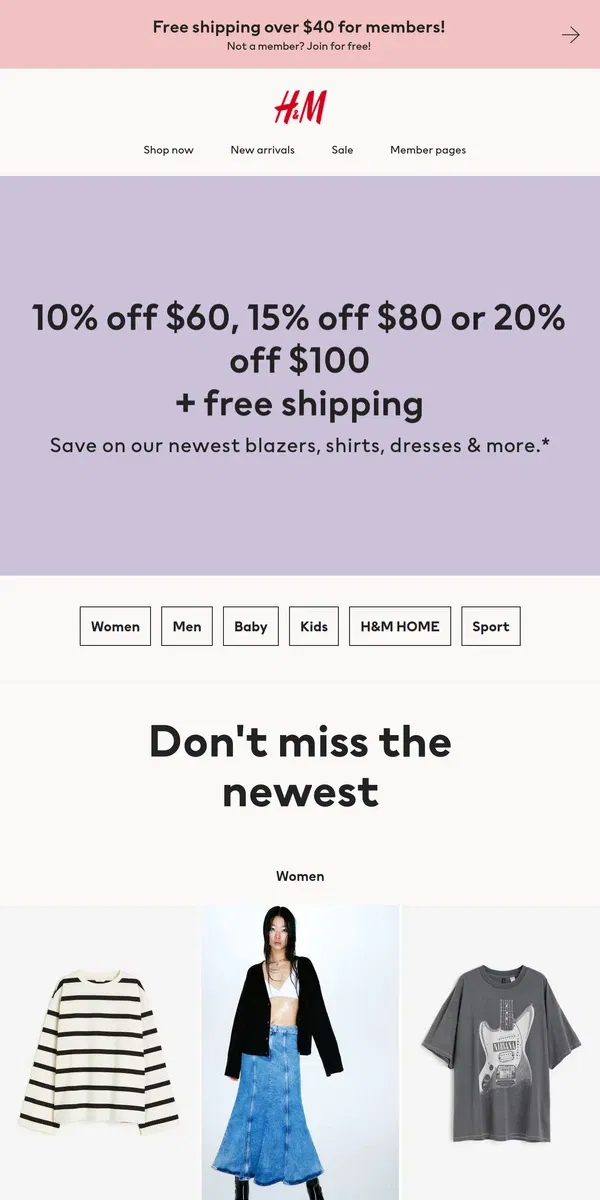 Email from H&M. Last day: up to 20% off