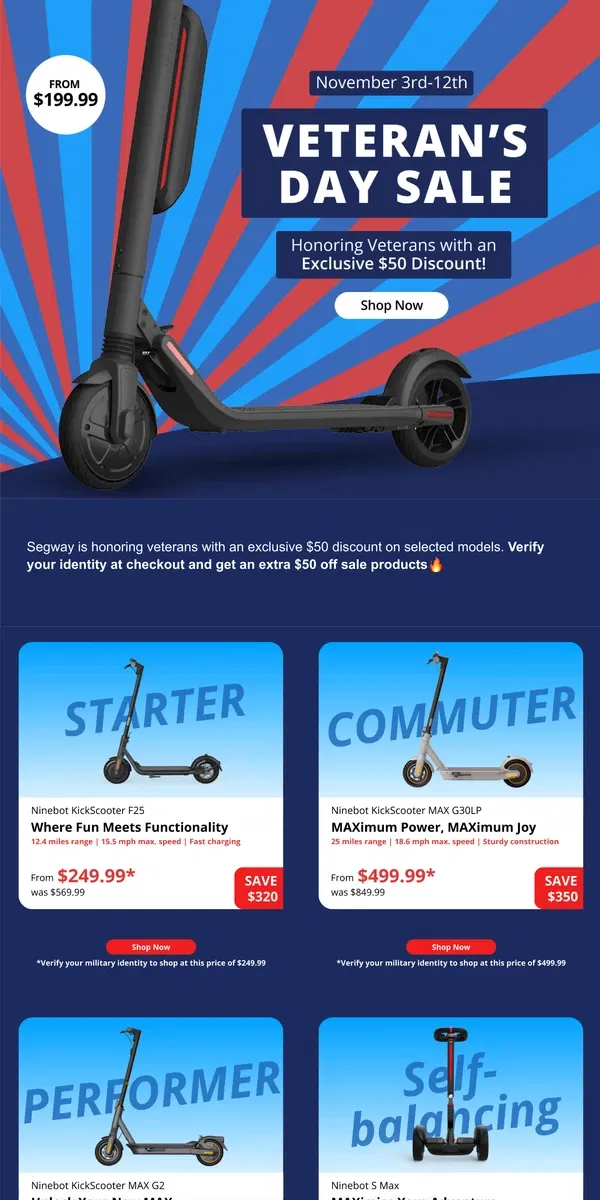 Email from Segway. Exclusive Military Offer 💰 From $199.99