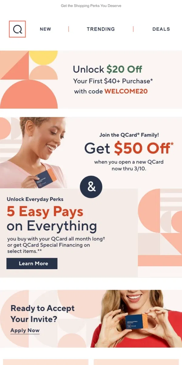 Email from QVC. Open a QCard, Get $50 Off