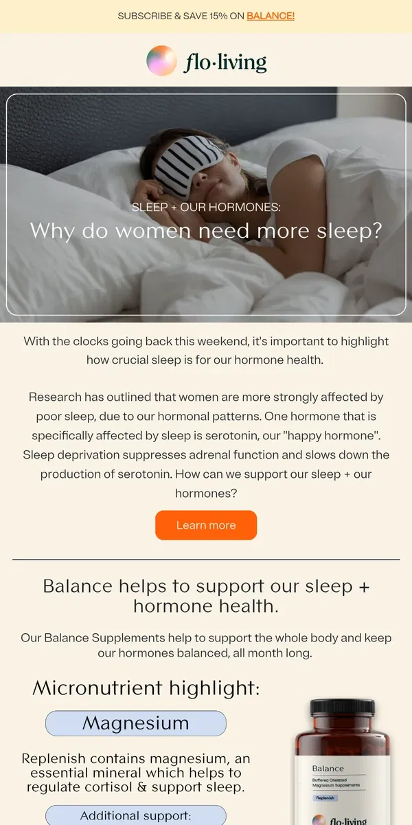 Email from FLO Living. How daylight savings could affect your hormones 🌙💤