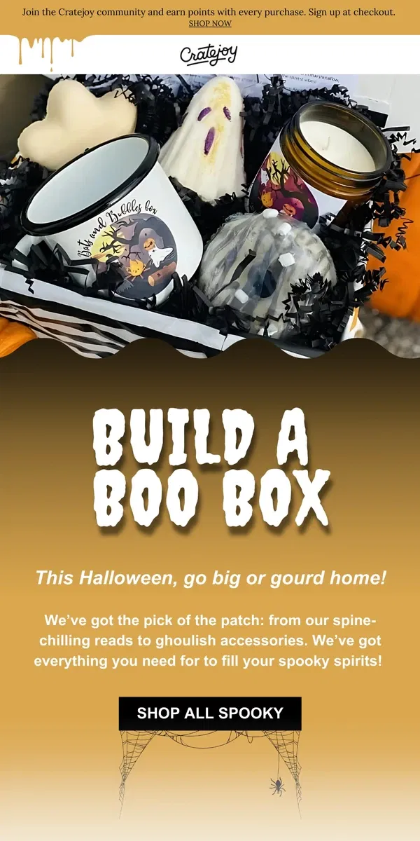 Email from Cratejoy. Build Your Boo Box: Spooky Surprises Inside!