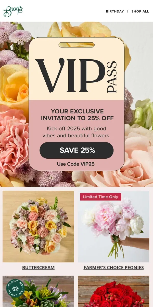 Email from The Bouqs Co.. ⭐ VIPS ONLY—YOU GET 25% OFF ⭐