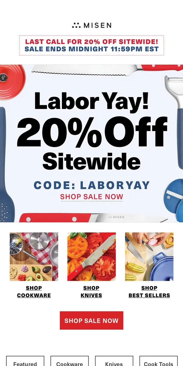 Email from Misen. FINAL HOURS to save 20% off sitewide!