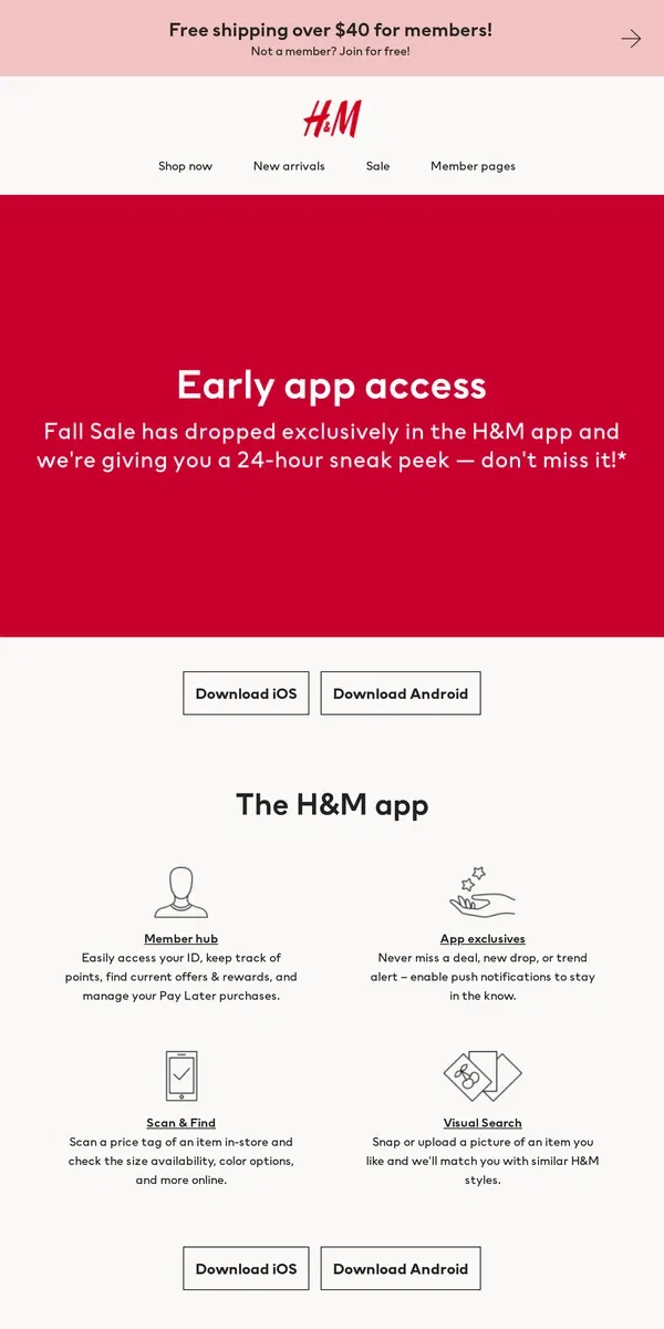 Email from H&M. Early app access: Up to 50% off!