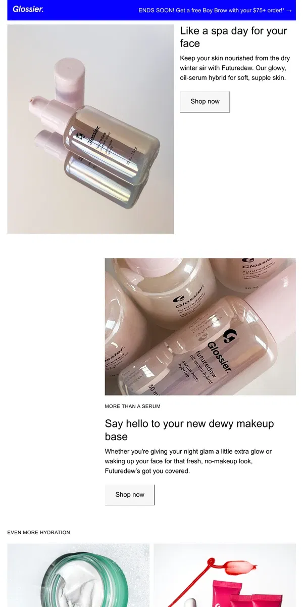 Email from Glossier. Boost your glow this 2025