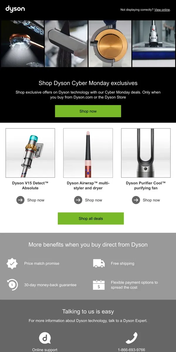 Email from Dyson. Dyson Cyber Monday deals are here