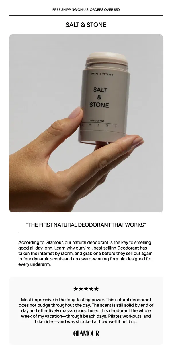 Email from SALT & STONE. The Deodorant Breaking the Internet