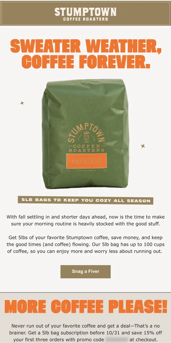 Email from Stumptown Coffee Roasters. Wakey wakey… It’s Coffee Time!