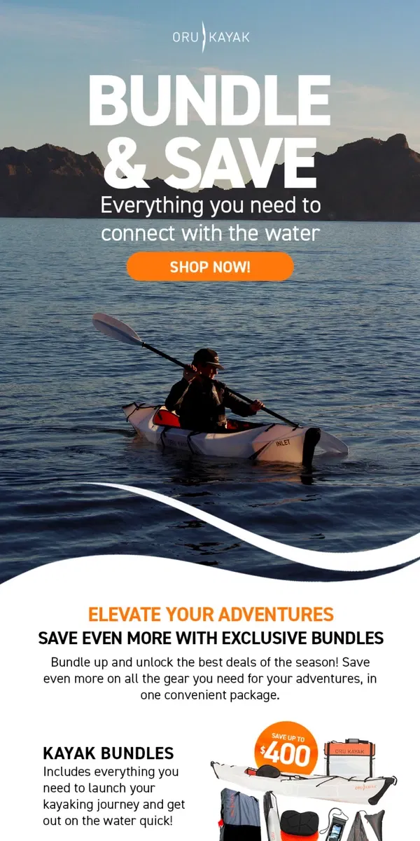 Email from Oru Kayak. Unlock Savings: Exclusive Kayak & Gear Bundles 🔓