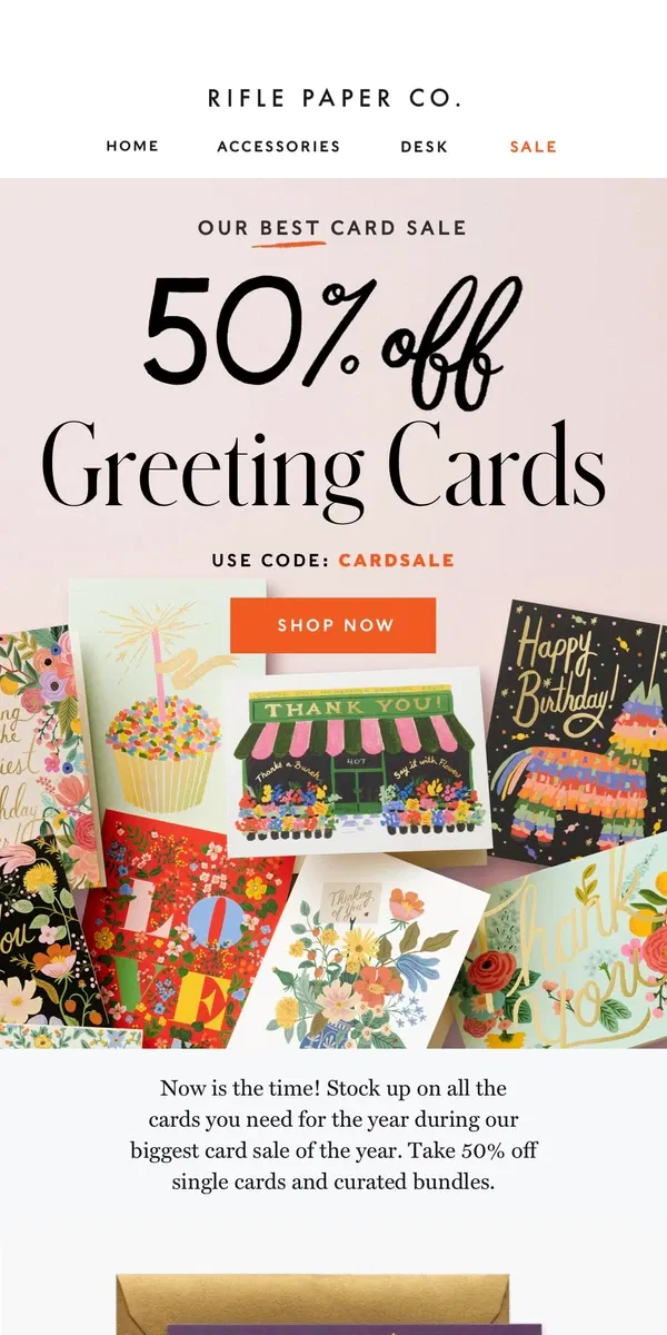 Email from Rifle Paper Co.. 50% OFF: The Card Stock Up Sale 💌