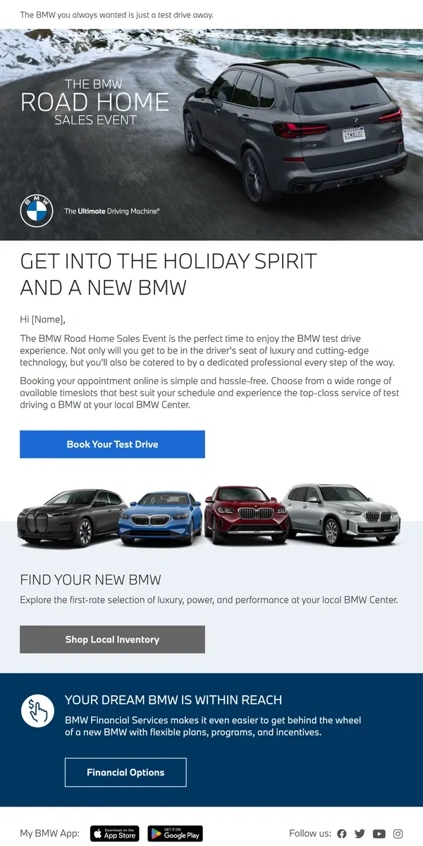 Email from BMW. [Name], end the year behind the wheel of a new BMW