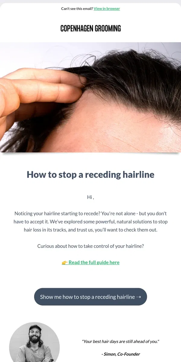 Email from Copenhagen Grooming. Is your Hairline receding?