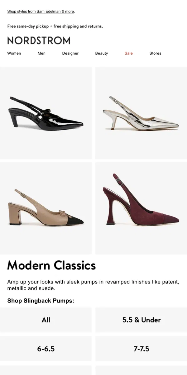 Email from Nordstrom. Hot now: slingback pumps