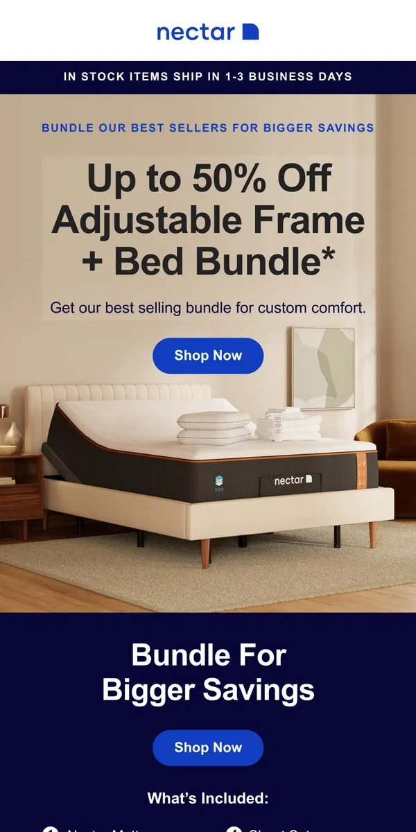 Email from Nectar. Dreamy Savings Await: Bed + Adjustable Combo 🛏️