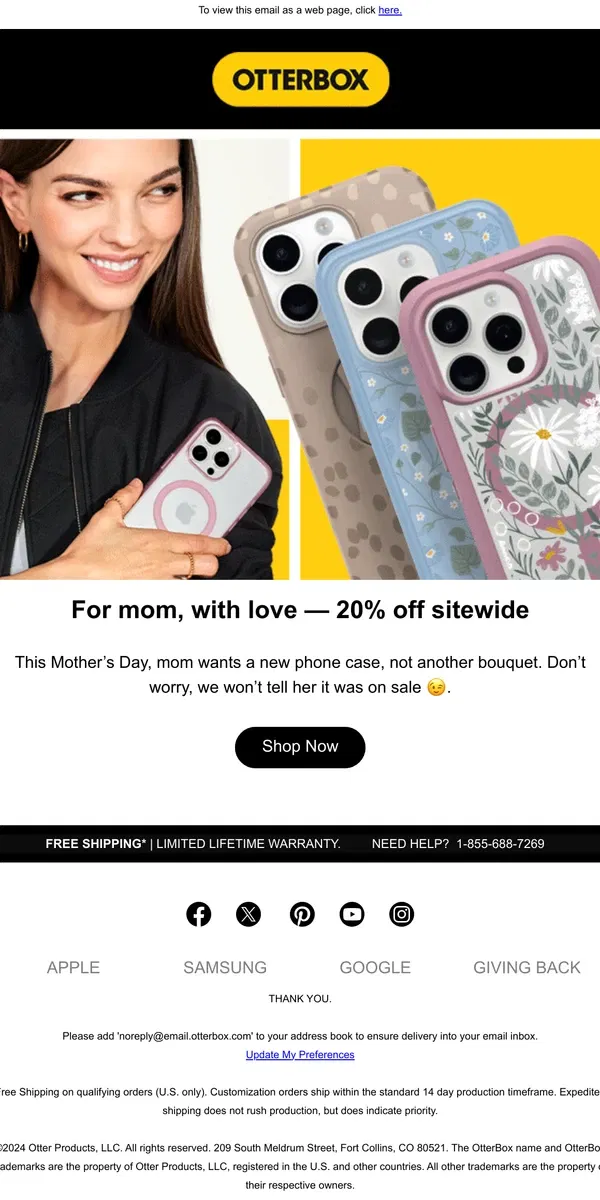 Email from OtterBox. A mother of a Mother’s Day sale