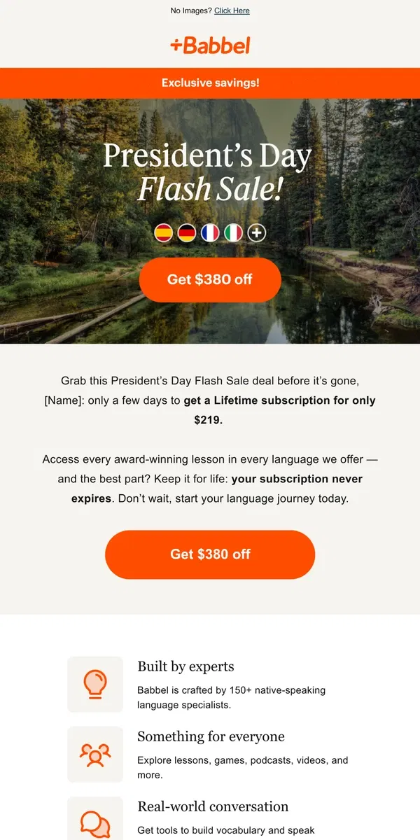 Email from Babbel. Lifetime is $219 – 3 days only