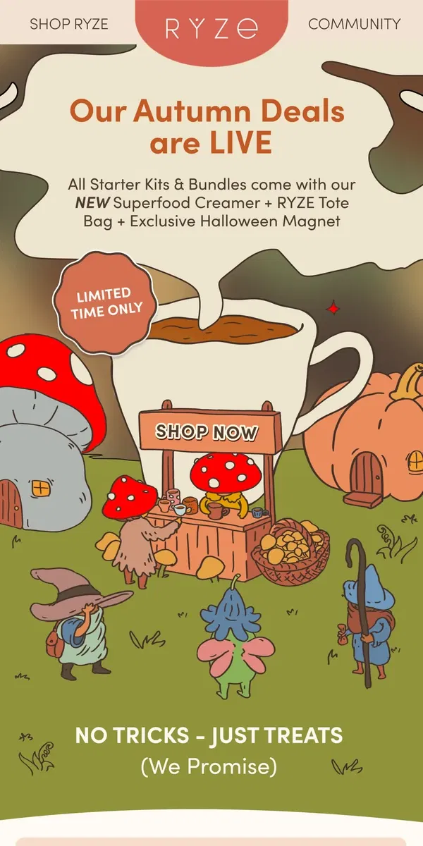 Email from RYZE Mushroom Coffee. Our autumn deals are here!