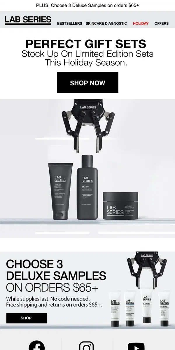 Email from Lab Series. Give him the gift of skincare