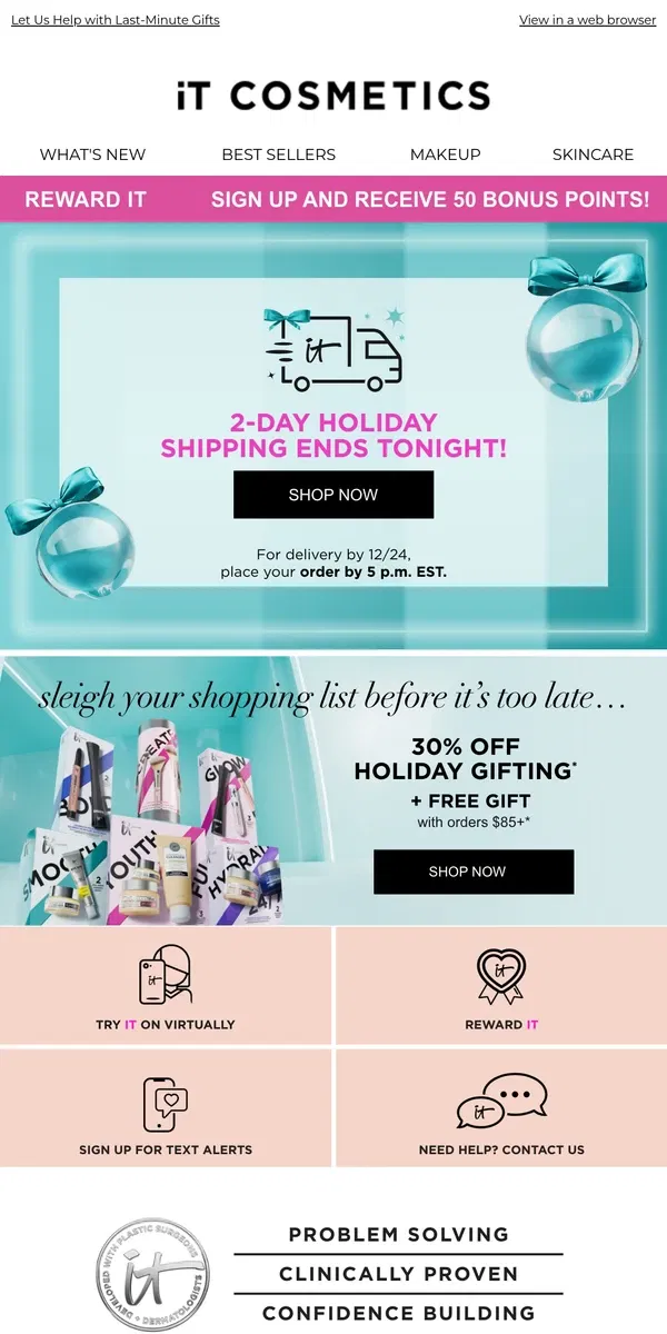 Email from IT Cosmetics. 2-Day Shipping ENDS Tonight