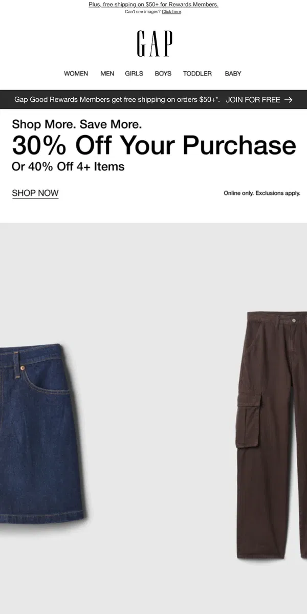 Email from GAP. You're about to miss 30% off your purchase