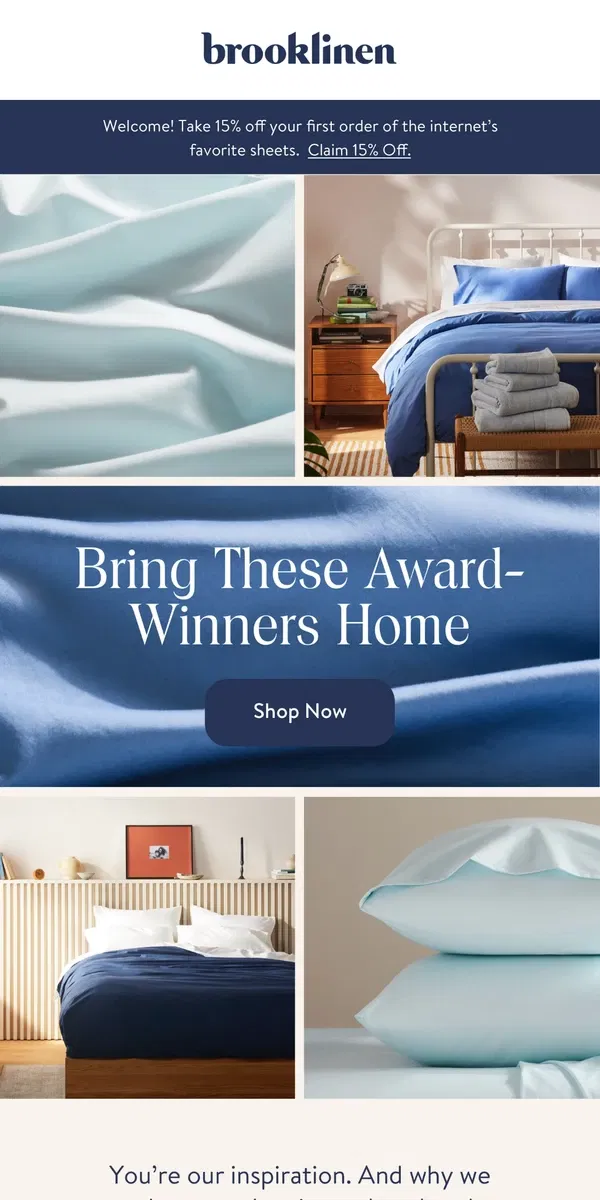 Email from Brooklinen. NEW Sheets for Spring!