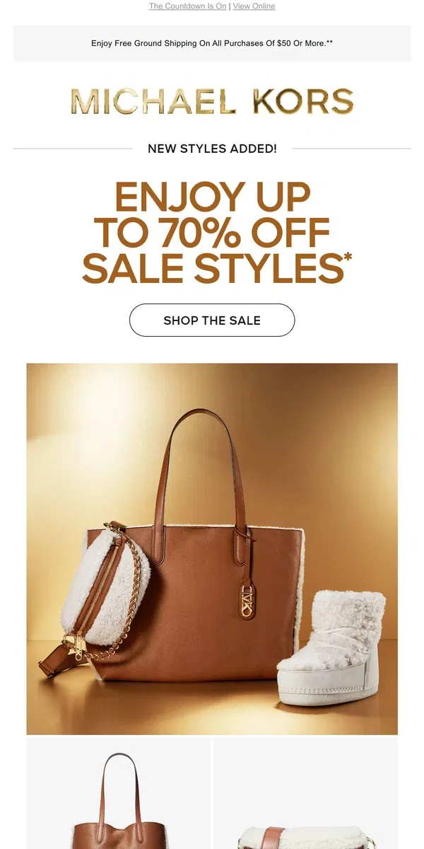 Email from Michael Kors. Tick, Tock: Up To 70% Off Ends Tonight!