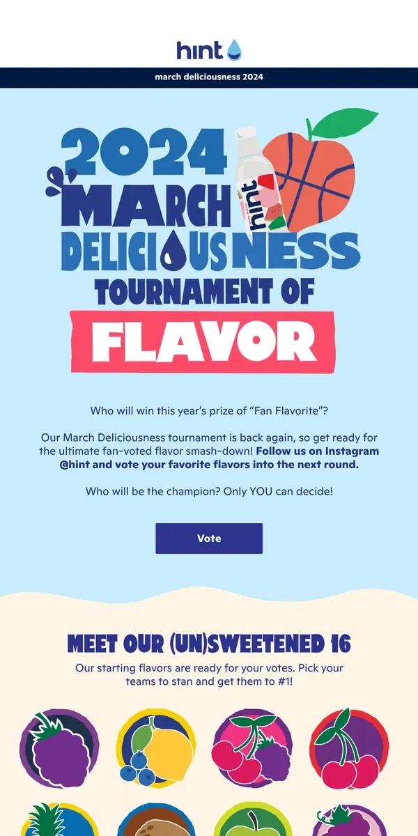 Email from Hint Water. Vote for your favorite flavor!