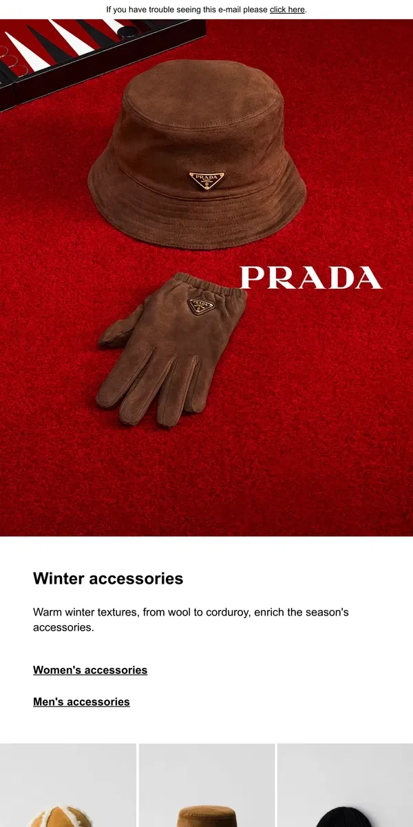 Email from Prada. Winter hats and gloves