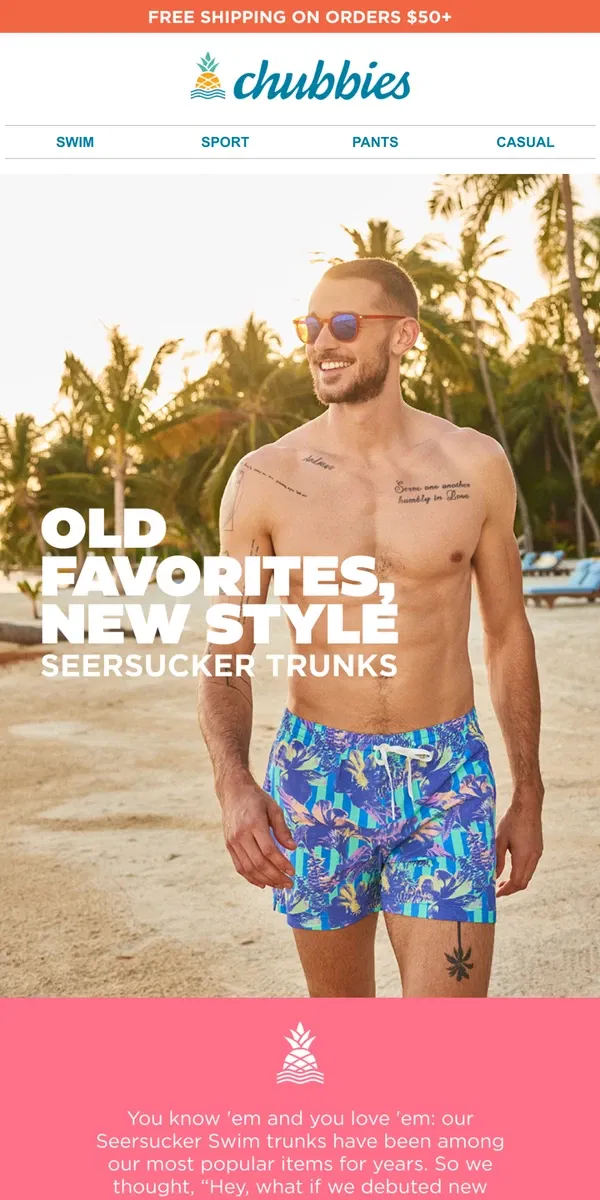 Email from Chubbies Shorts. WE'RE IN OUR NEW COLORS ERA