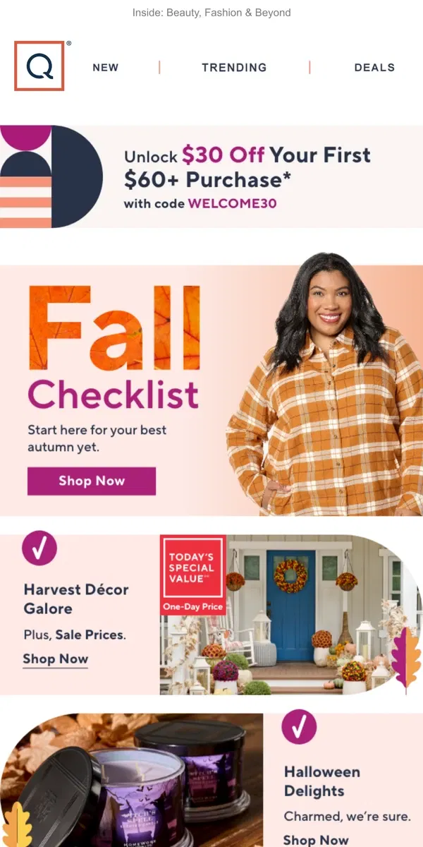 Email from QVC. Check off Your Fall Shopping List