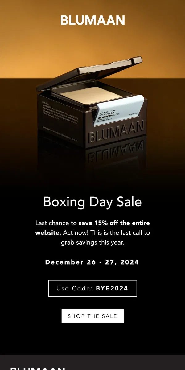 Email from BluMaan. Boxing Day Sale Starts NOW 🎉