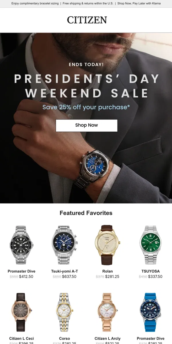 Email from Citizen Watch. FINAL HOURS! Save 25% Off