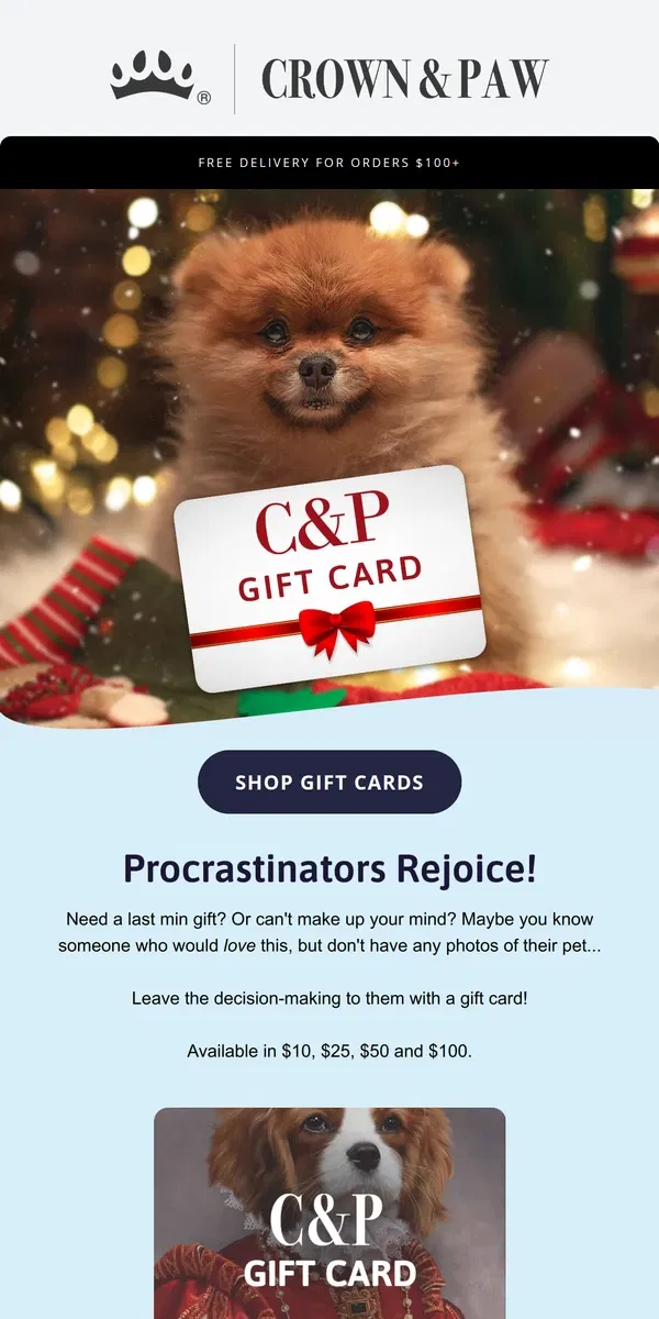 Email from Crown & Paw. Christmas Gift Cards 🎁 💌