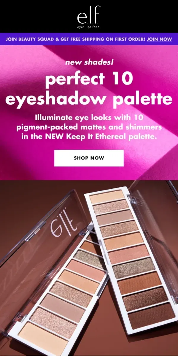 Email from e.l.f.. This NEW eyeshadow palette is a perfect *10* 👀😍