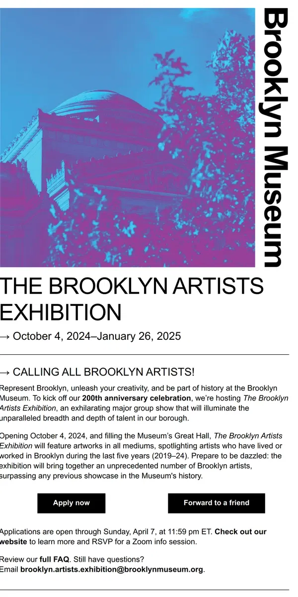 Email from Brooklyn Museum. CALLING ALL BROOKLYN ARTISTS! 📣