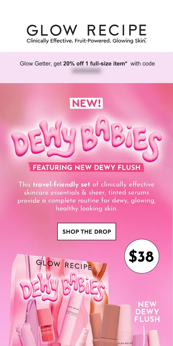 Email from Glow Recipe. A new minis kit (feat Dewy Flush) just landed